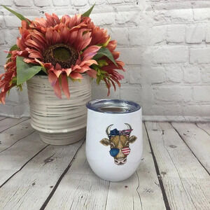 Boutique Western Stemless insulated wine tumbler USA cow